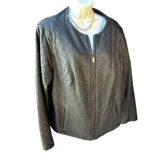 🗺️ LOGO Instant Chic Faux Leather Plus 20W Quilted Motorcycle Style Jacket GUC